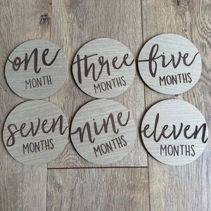 Wooden Baby Monthly Milestone Markers Neutral Tan Brown